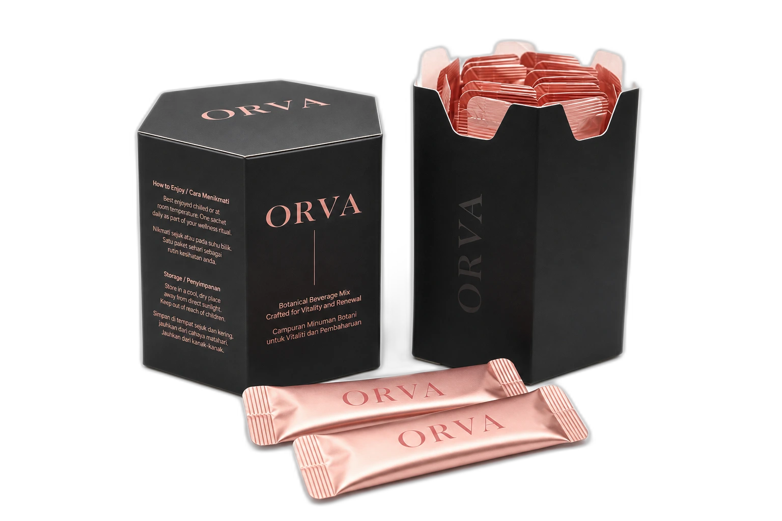 ORVA Cell™ hexagonal box and sachet